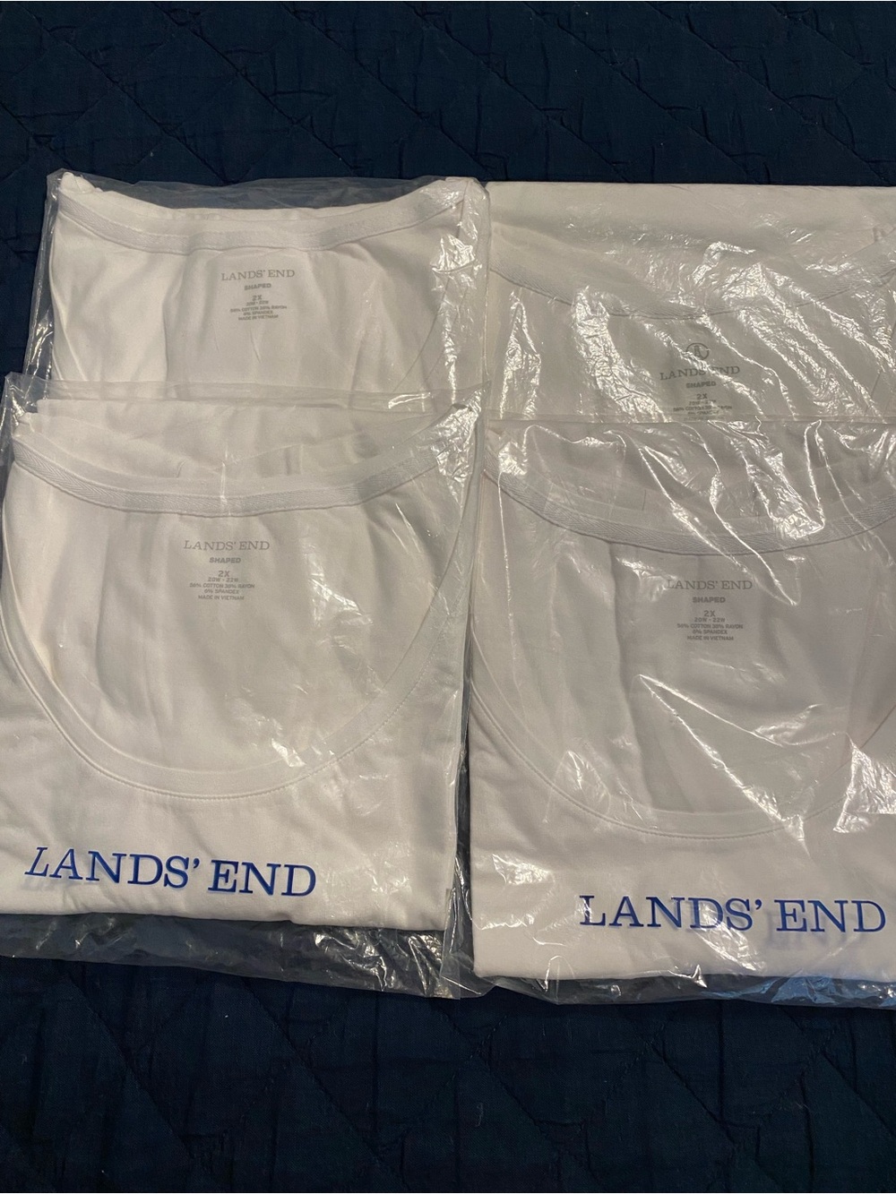 Lands' End 2X Basic White Short Sleeve T-Shirts — Pack of 4